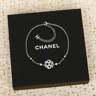 Chanel blue heart flower double c necklace
