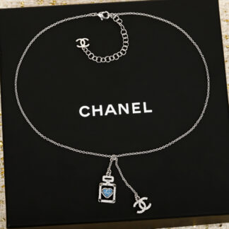 Chanel Blue Heart Perfume Bottle C Necklace