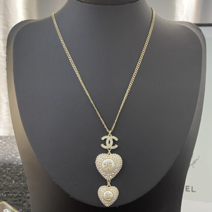 Chanel Diamond Double Heart Necklace - Image 2