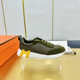 Hermès Spring and Summer Classic Couple Style British Green and Yellow Colorblock Sports Casual Shoes
