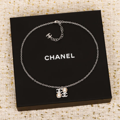 Chanel Double C Rhinestone Pearl Diamond Necklace