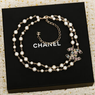 Chanel Double Pearl Rainbow Diamond Necklace