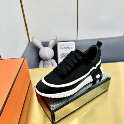 Hermès Spring and Summer Classic Couples British Black and White Colorblock Sports Casual Shoes