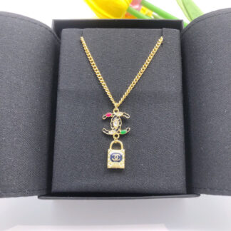 Chanel lock necklace with colored diamonds