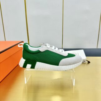 Hermès Spring and Summer Classic Couple Style British Green and Gray Colorblock Sports Casual Shoes