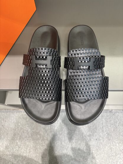Hermes summer black pure handmade high-end sandals