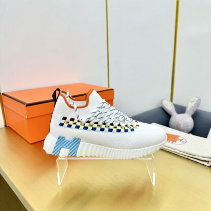 Hermès Spring and Summer White, Blue and Orange Colorblock Couple Classic Sports Casual Shoes