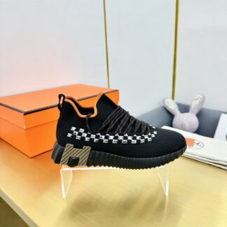 Hermès Spring and Summer Black, Gray and Orange Colorblock Couple Classic Sports Casual Shoes