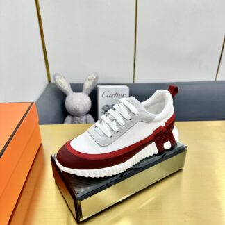 Hermès Spring and Summer Gray, White and Red Colorblock Couple Classic Sports Casual Shoes