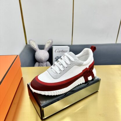 Hermès Spring and Summer Gray, White and Red Colorblock Couple Classic Sports Casual Shoes