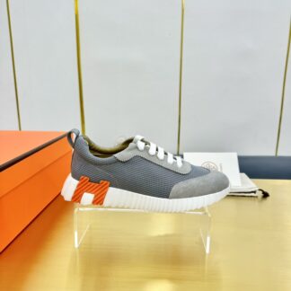 Hermès Spring and Summer Gray and Orange Colorblock Couple Classic Sports Casual Shoes
