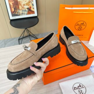 Hermes brown comfortable trendy leather loafers