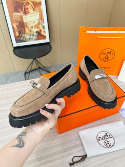 Hermes brown comfortable trendy leather loafers