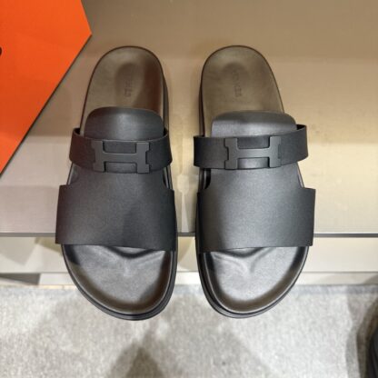 Hermes summer black matte pure handmade high-end sandals