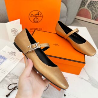 Hermès new pure handmade gold trendy loafers