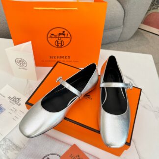 Hermès new pure handmade silver trendy loafers