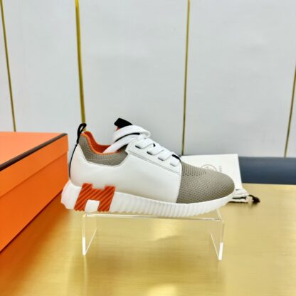 Hermes Spring and Summer Couples White Apricot Orange Colorblock Breathable and Durable Sports Casual Shoes