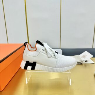 Hermes Spring and Summer Couples' White, Black and Orange Colorblock Breathable and Durable Sports Casual Shoes