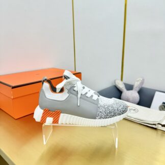 Hermes Spring and Summer Couples British Gray, White and Orange Colorblock Breathable and Durable Sports Casual Shoes
