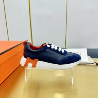 Hermès Spring and Summer Couples' British Blue and Orange Colorblocking Sports Casual Shoes