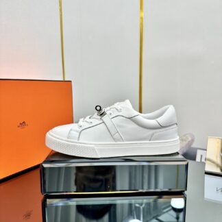 Hermes couple thick-soled lace-up fashionable white casual shoes