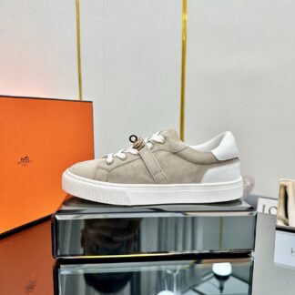 Hermes couple thick-soled lace-up fashionable apricot white casual shoes