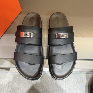 Hermes black gold buckle summer pure handmade high-end sandals