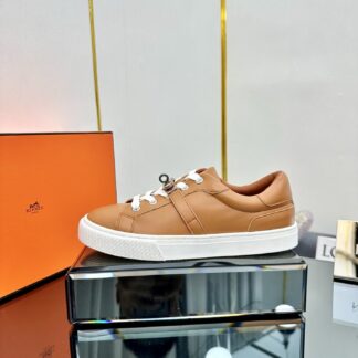 Hermes couple thick-soled lace-up fashionable light brown casual shoes