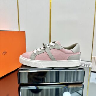 Hermes pink and gray couple's lace-up thick-soled fashionable casual shoes