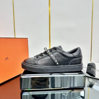 Hermes pure black couple's lace-up thick-soled fashionable casual shoes