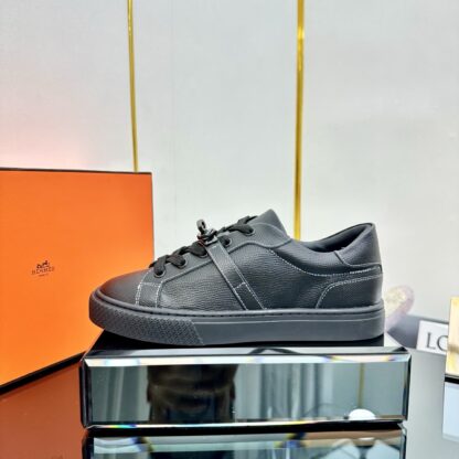 Hermes black couple's lace-up thick-soled fashionable casual shoes
