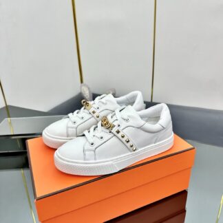Hermes pure white couple's lace-up thick-soled fashionable casual shoes