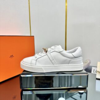 Hermes white couple's lace-up thick-soled fashionable casual shoes