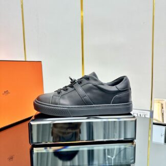 Hermès couple's lace-up thick-soled black casual shoes