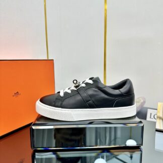 Hermes couple's lace-up thick-soled black and white casual shoes