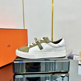 Hermes couple's lace-up thick-soled green and white comfortable casual shoes