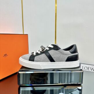 Hermes couple's lace-up thick-soled gray and black comfortable casual shoes
