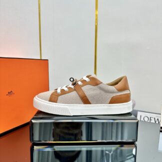Hermes couple's lace-up thick-soled apricot brown comfortable casual shoes