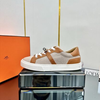 Hermes couple's lace-up thick-soled apricot brown comfortable casual shoes