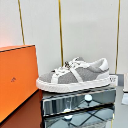 Hermes couple's lace-up thick-soled white and gray comfortable casual shoes