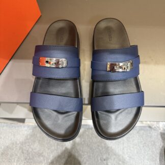 Hermes dark blue gold buckle summer pure handmade high-end sandals