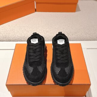 Hermès pure black goatskin contrast color sneakers, 2cm thick sole