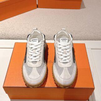 Hermès apricot black goatskin contrasting sneakers, 2cm thick sole