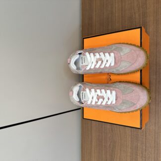 Hermès pink apricot goatskin contrasting sneakers, 2cm thick sole