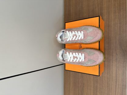 Hermès pink apricot goatskin contrasting sneakers, 2cm thick sole
