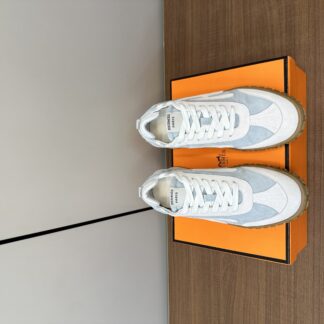 Hermès blue and white goatskin contrasting sneakers, 2cm thick sole