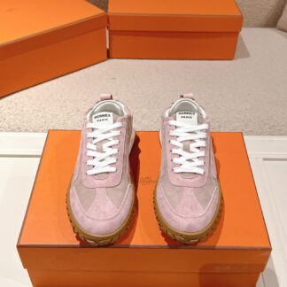 Hermès apricot pink goatskin contrasting sneakers, 2cm thick sole
