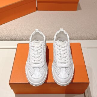 Hermès white goatskin contrasting sneakers, 2cm thick sole