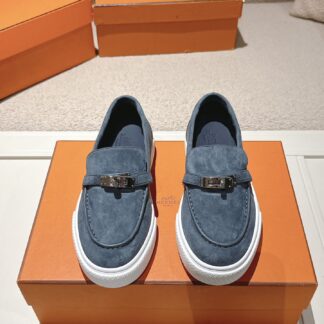 Hermès new kelly buckle thick-soled dark blue loafers