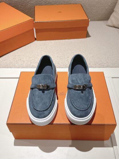 Hermès new kelly buckle thick-soled dark blue loafers